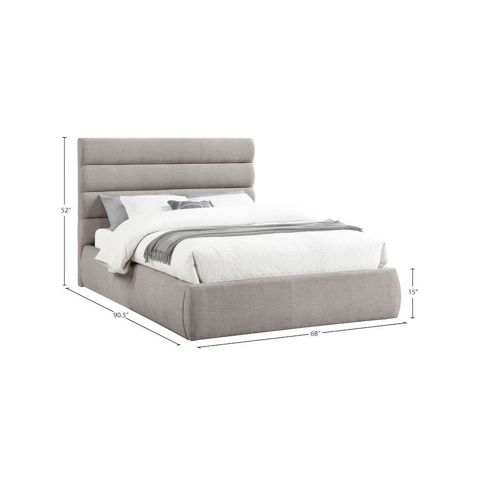 Adam Taupe Linen Textured Fabric Queen Bed