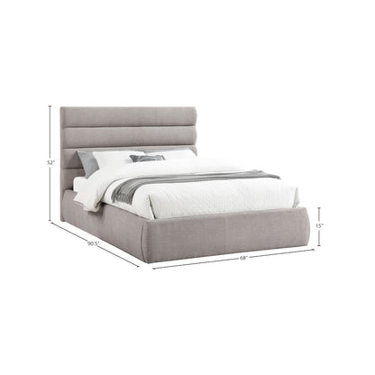 Adam Taupe Linen Textured Fabric Queen Bed