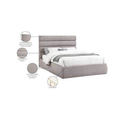 Adam Taupe Linen Textured Fabric Queen Bed