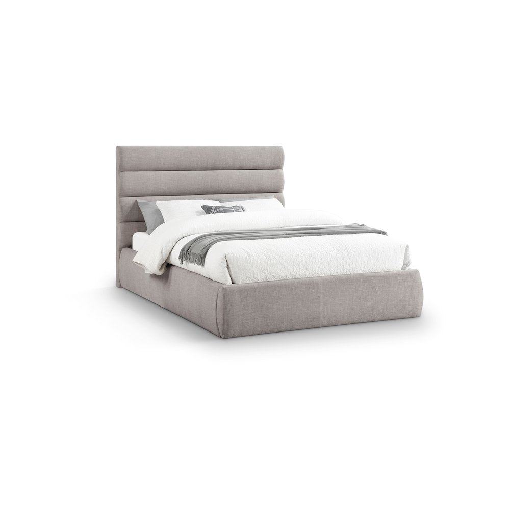 Adam Taupe Linen Textured Fabric Queen Bed