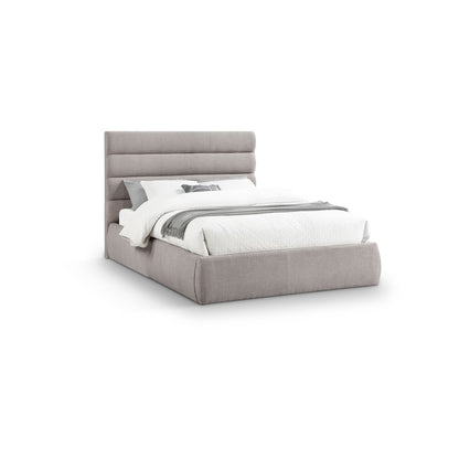 Adam Taupe Linen Textured Fabric Queen Bed