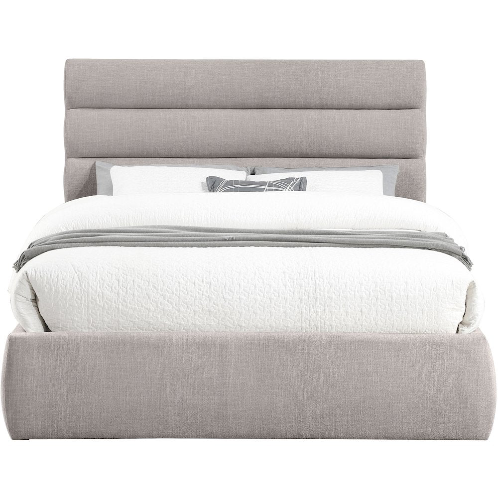 Adam Taupe Linen Textured Fabric Queen Bed