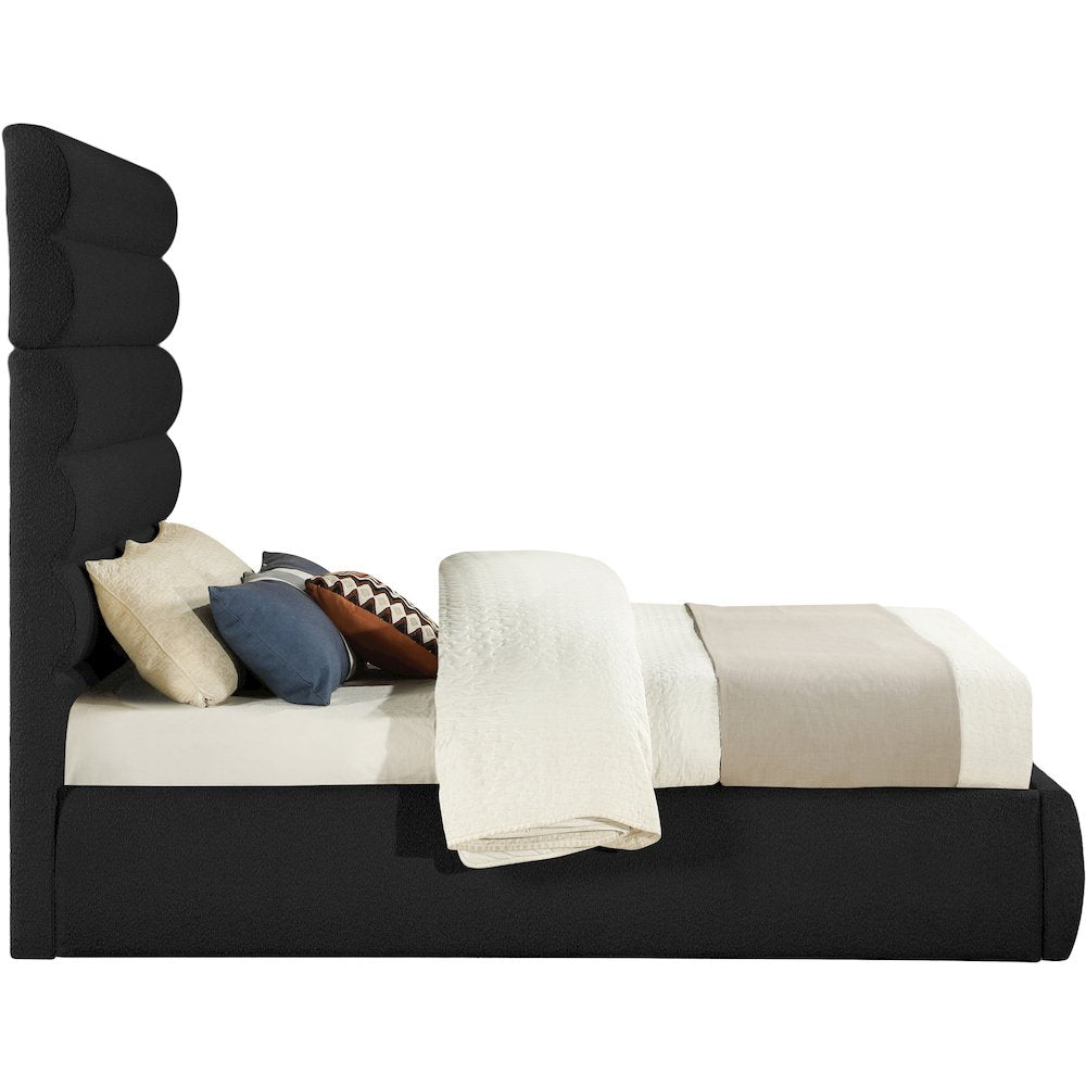 Adam Black Boucle Fabric Queen Bed