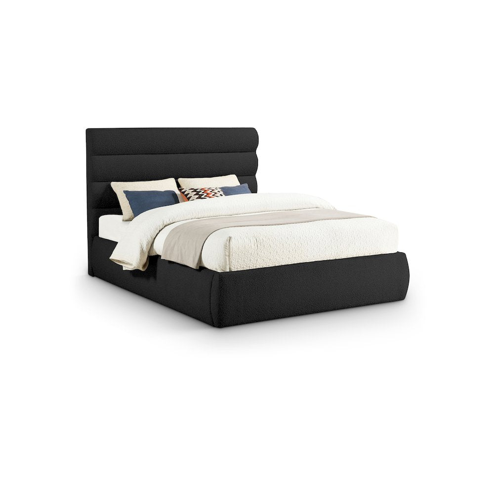Adam Black Boucle Fabric Queen Bed