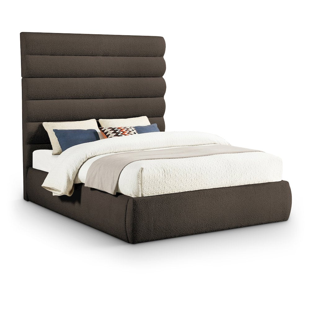 Adam Brown Boucle Fabric Queen Bed