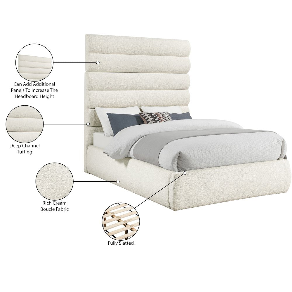 Adam Cream Boucle Fabric Full Bed