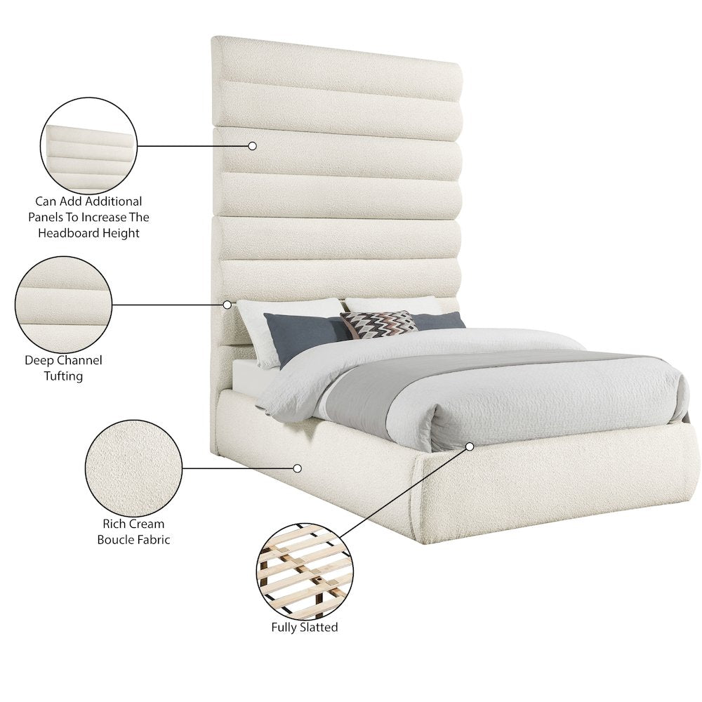 Adam Cream Boucle Fabric Full Bed