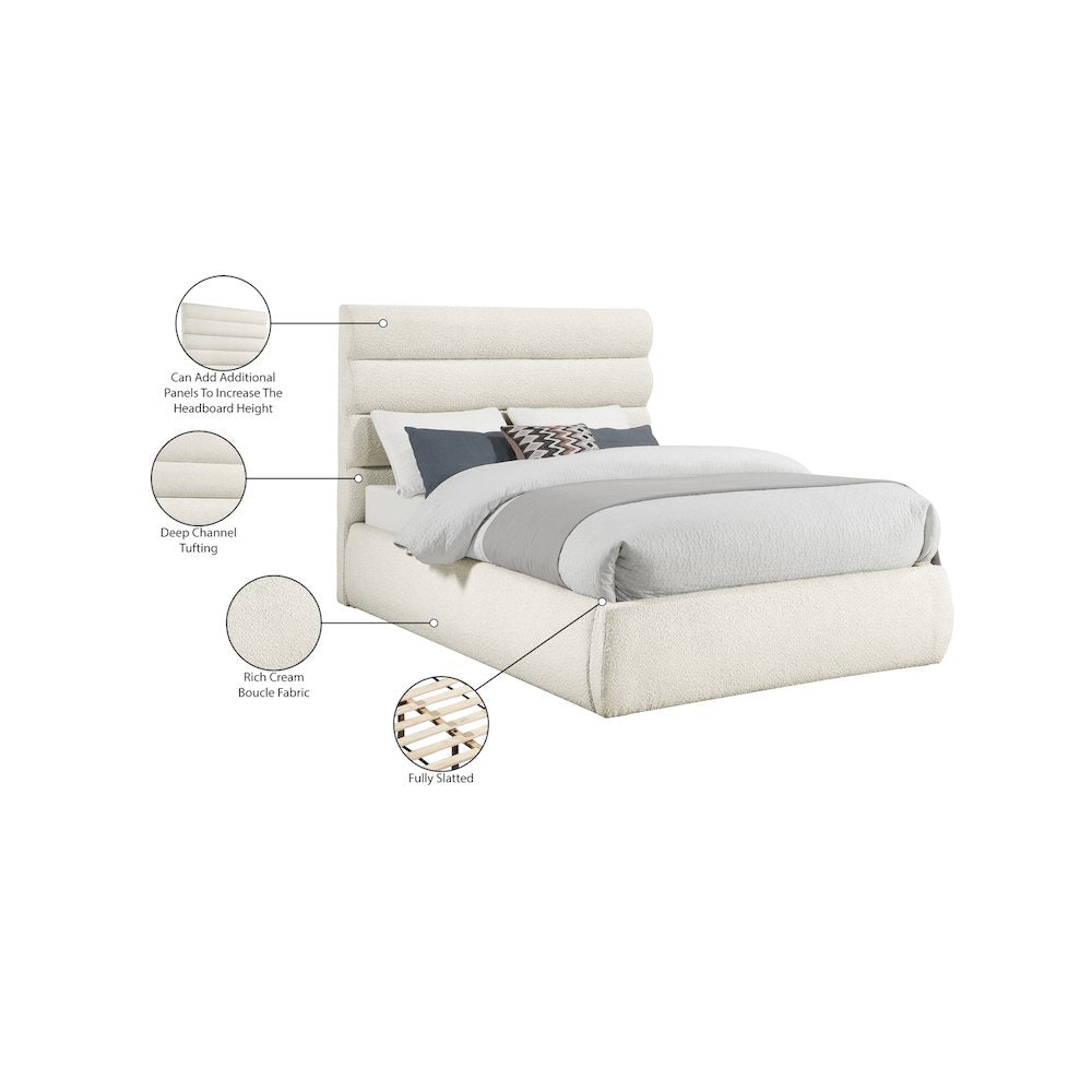 Adam Cream Boucle Fabric King Bed