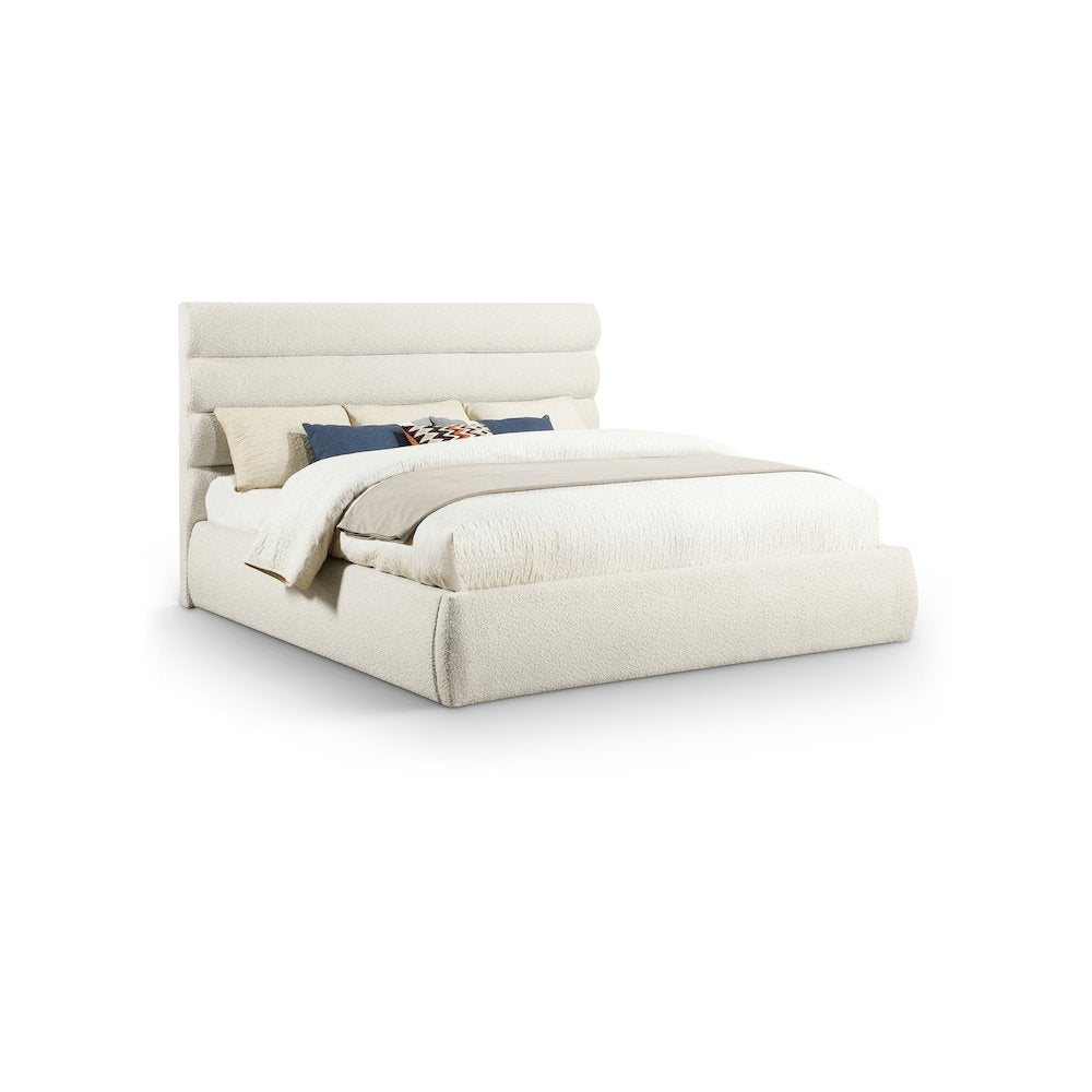 Adam Cream Boucle Fabric King Bed