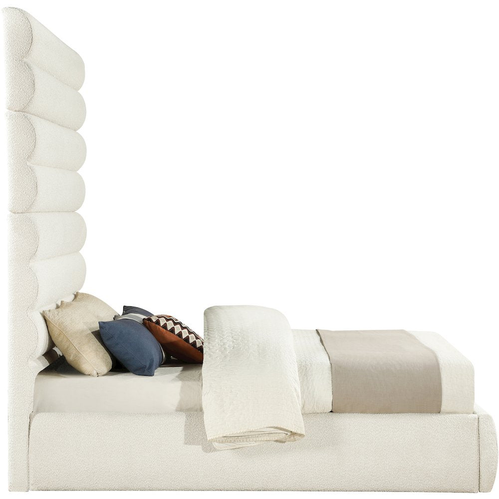 Adam Cream Boucle Fabric Queen Bed