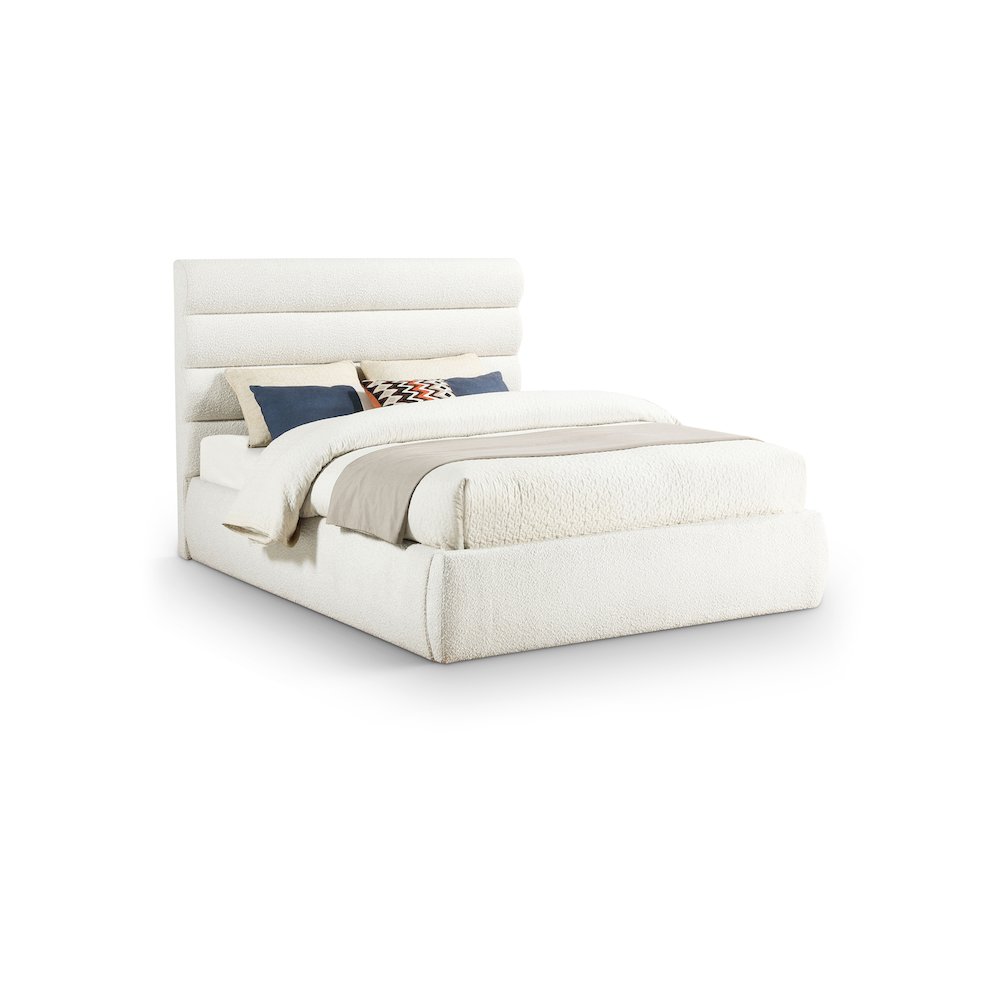 Adam Cream Boucle Fabric Queen Bed