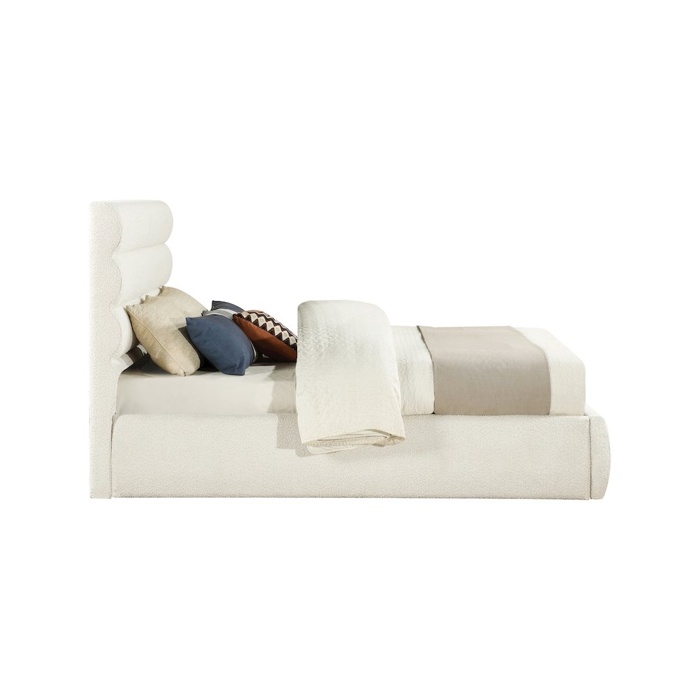 Adam Cream Boucle Fabric Queen Bed