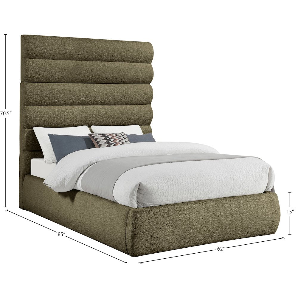 Adam Olive Boucle Fabric Full Bed