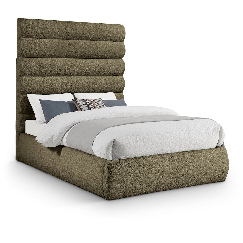 Adam Olive Boucle Fabric Full Bed
