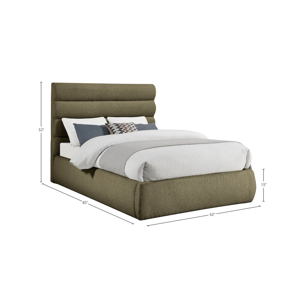 Adam Olive Boucle Fabric Full Bed