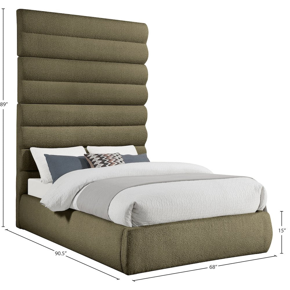 Adam Olive Boucle Fabric King Bed