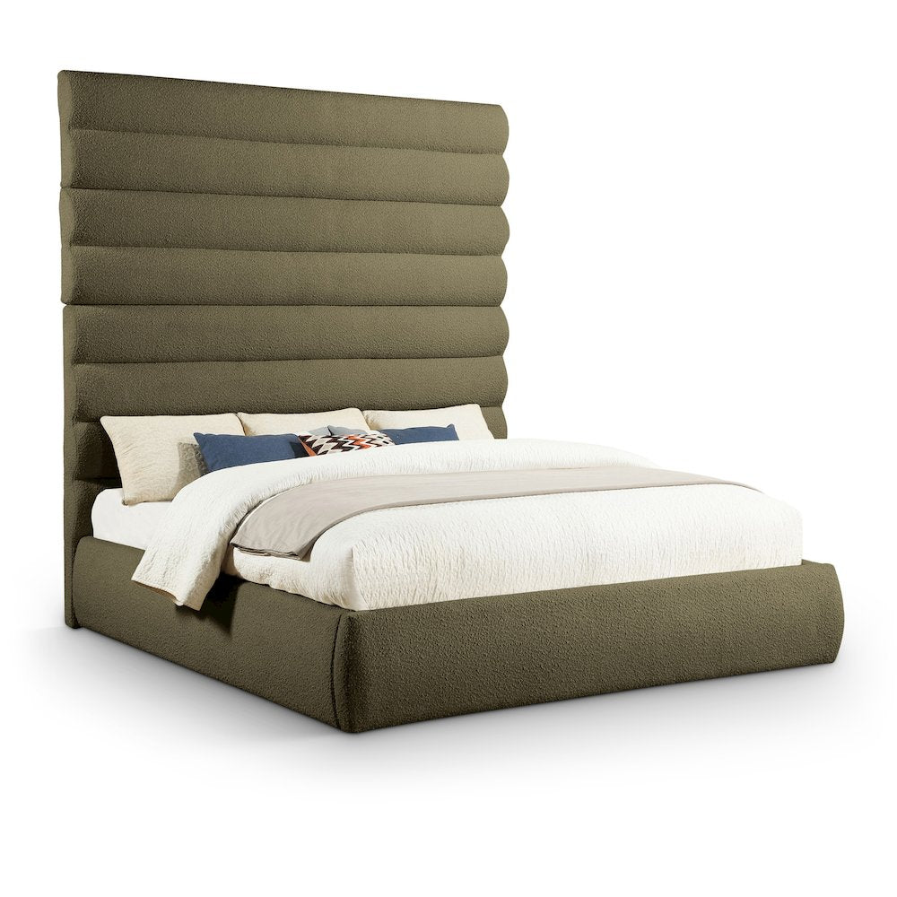 Adam Olive Boucle Fabric King Bed