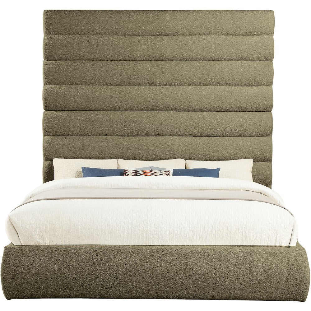 Adam Olive Boucle Fabric King Bed
