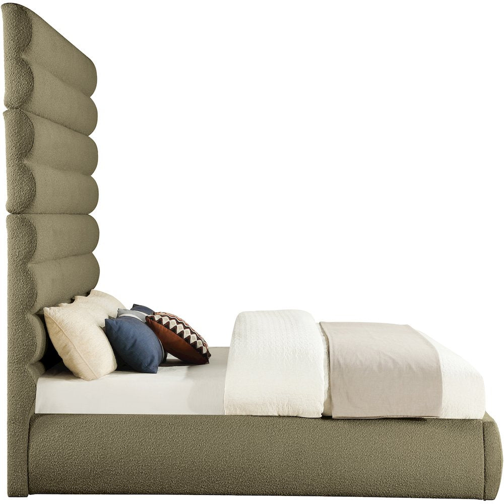 Adam Olive Boucle Fabric King Bed