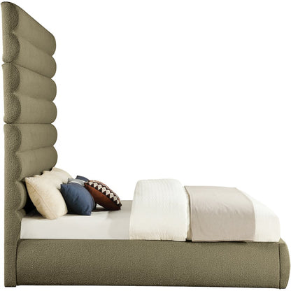 Adam Olive Boucle Fabric King Bed