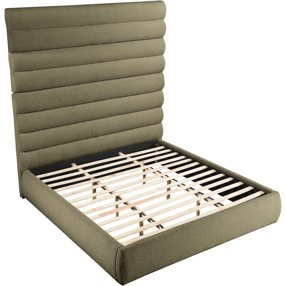 Adam Olive Boucle Fabric King Bed