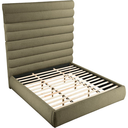 Adam Olive Boucle Fabric King Bed
