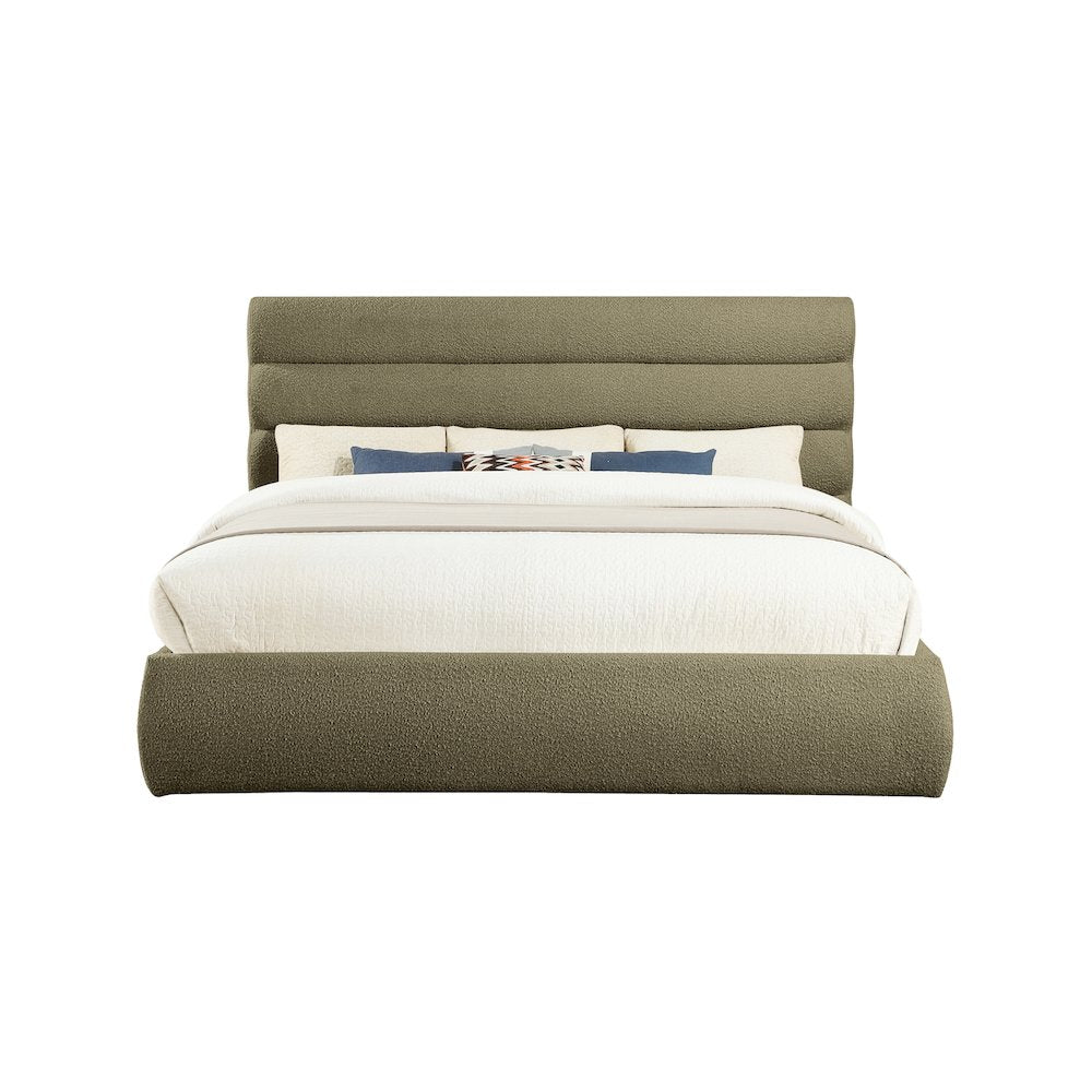 Adam Olive Boucle Fabric King Bed