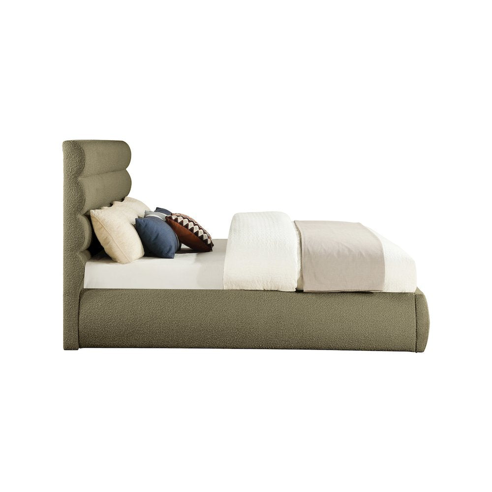Adam Olive Boucle Fabric King Bed