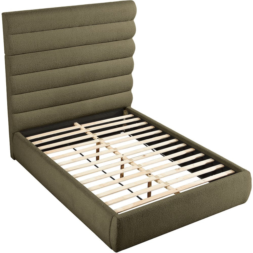 Adam Olive Boucle Fabric Queen Bed