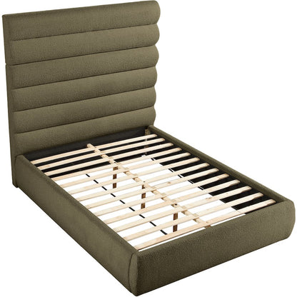 Adam Olive Boucle Fabric Queen Bed
