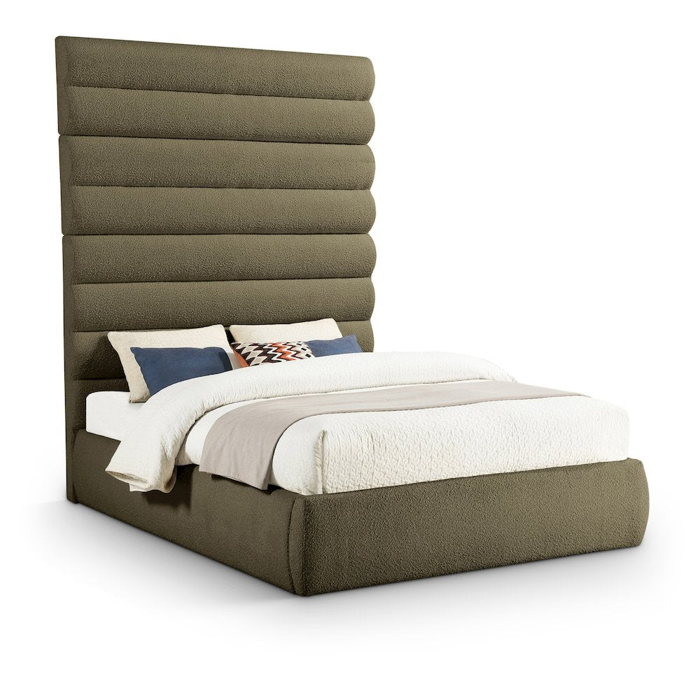 Adam Olive Boucle Fabric Queen Bed