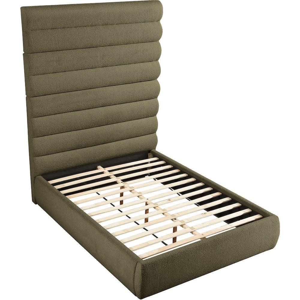 Adam Olive Boucle Fabric Queen Bed