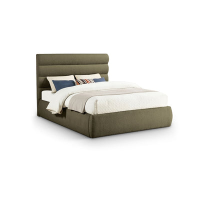 Adam Olive Boucle Fabric Queen Bed