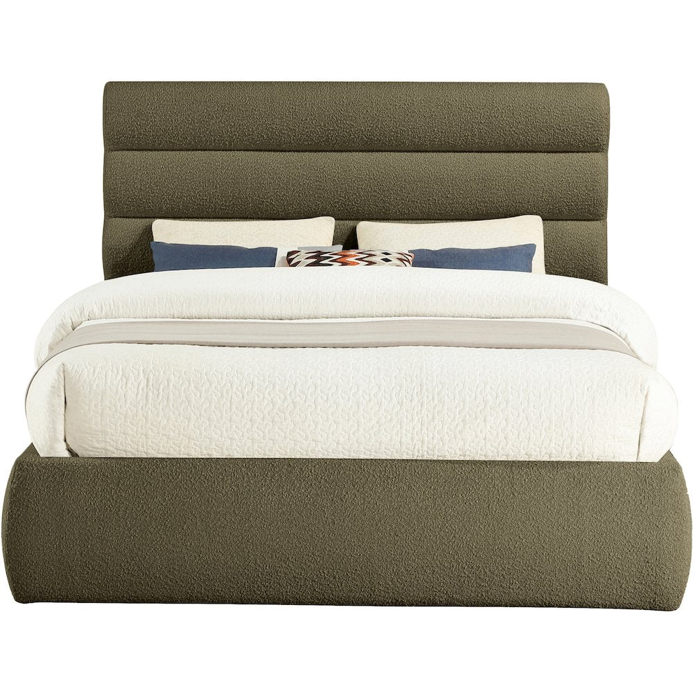 Adam Olive Boucle Fabric Queen Bed