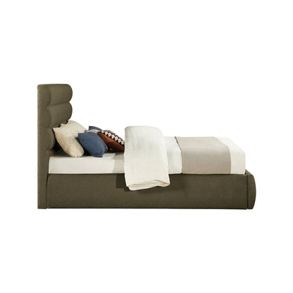 Adam Olive Boucle Fabric Queen Bed