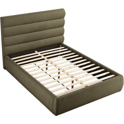 Adam Olive Boucle Fabric Queen Bed