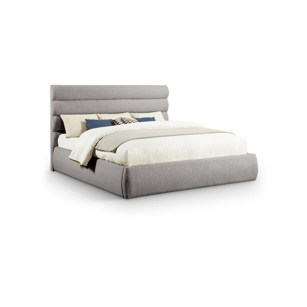 Adam Taupe Boucle Fabric King Bed