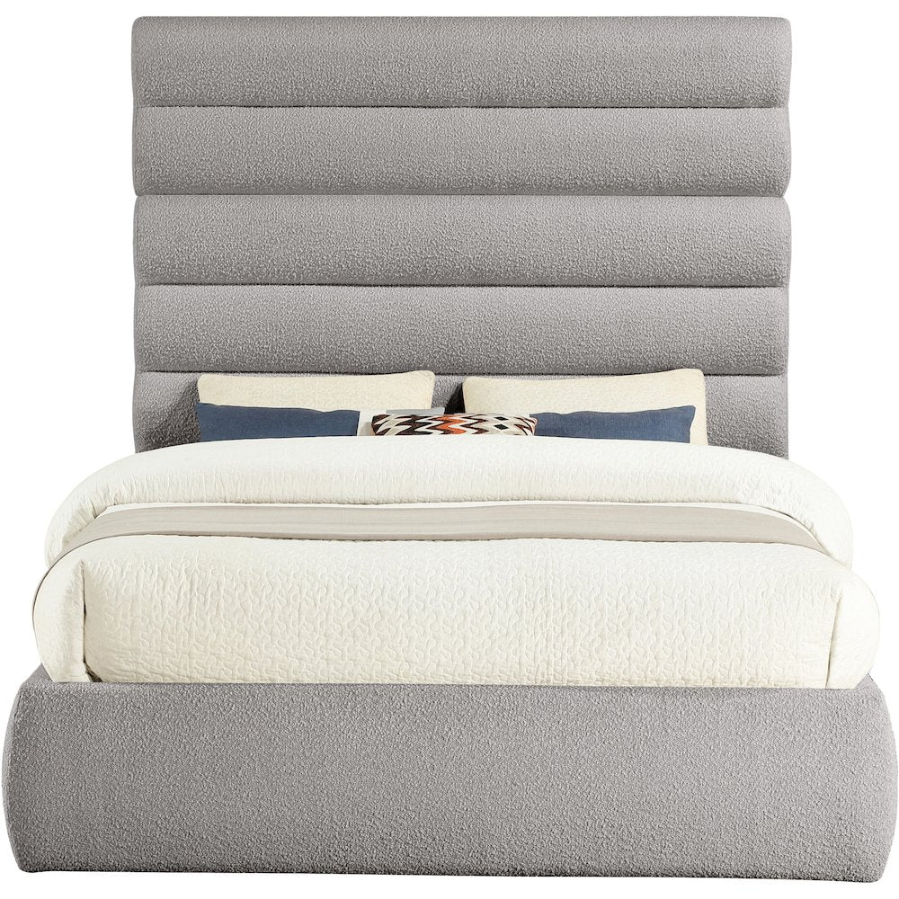 Adam Taupe Boucle Fabric Queen Bed