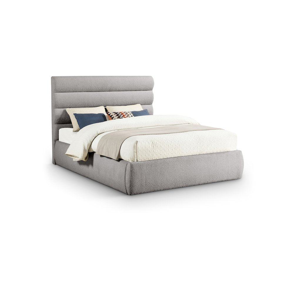 Adam Taupe Boucle Fabric Queen Bed