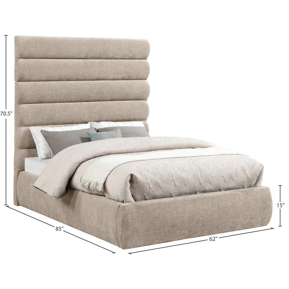 Adam Beige Chenille Fabric Full Bed