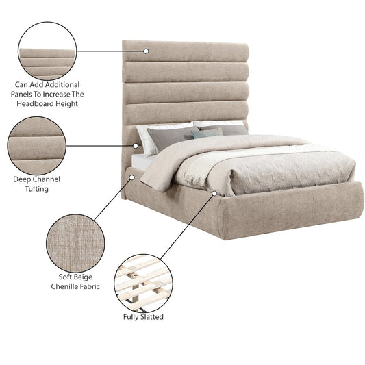 Adam Beige Chenille Fabric Full Bed