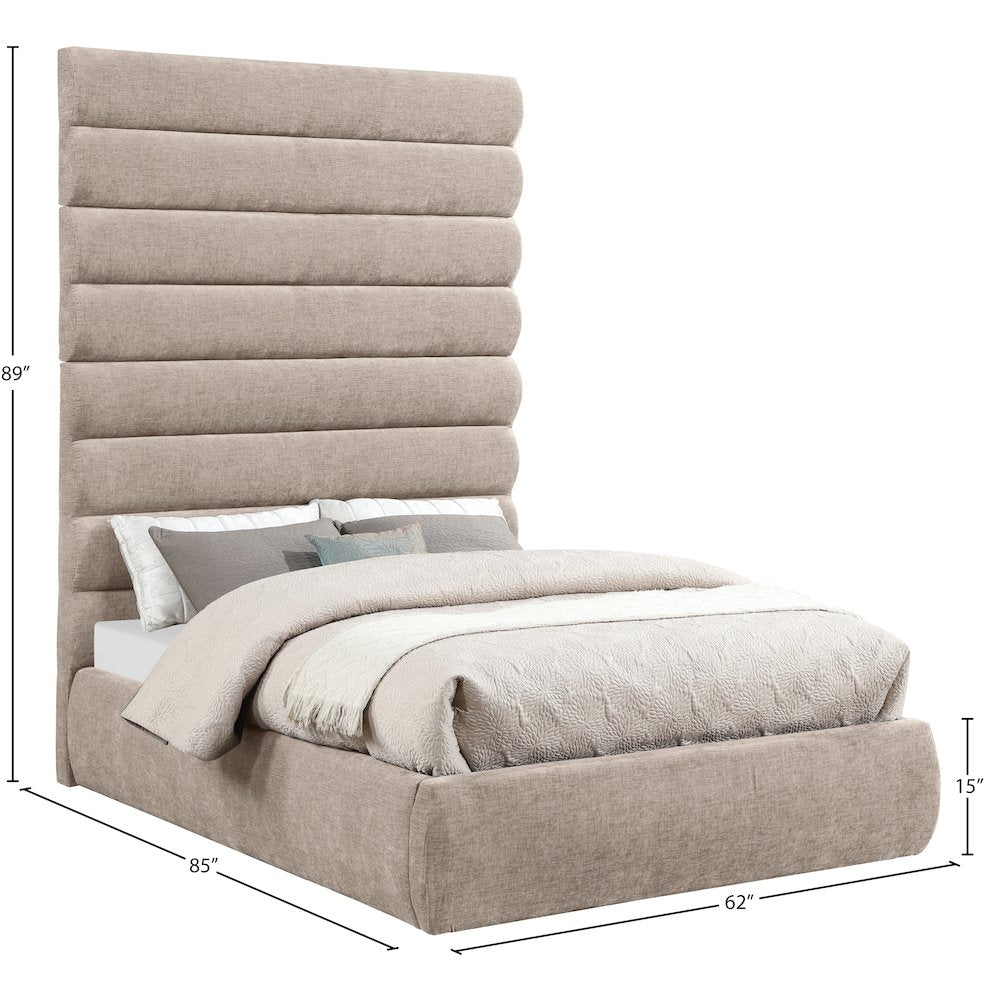 Adam Beige Chenille Fabric Full Bed