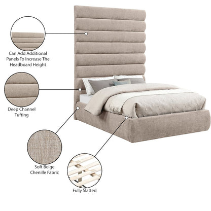 Adam Beige Chenille Fabric Full Bed