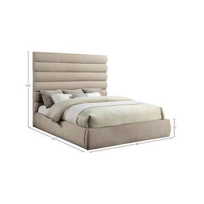 Adam Beige Chenille Fabric King Bed
