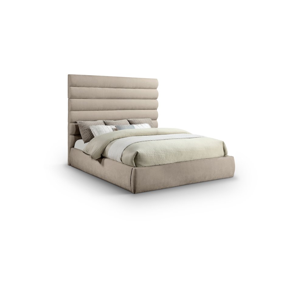Adam Beige Chenille Fabric King Bed