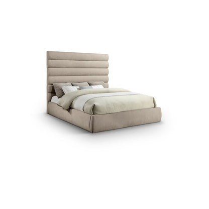 Adam Beige Chenille Fabric King Bed