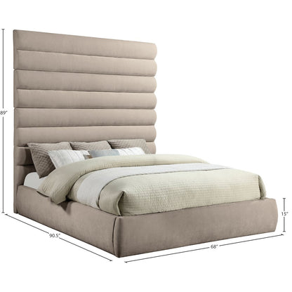 Adam Beige Chenille Fabric King Bed