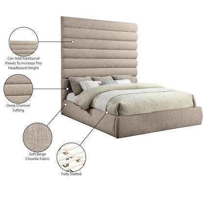 Adam Beige Chenille Fabric King Bed