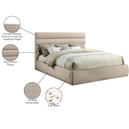 Adam Beige Chenille Fabric King Bed