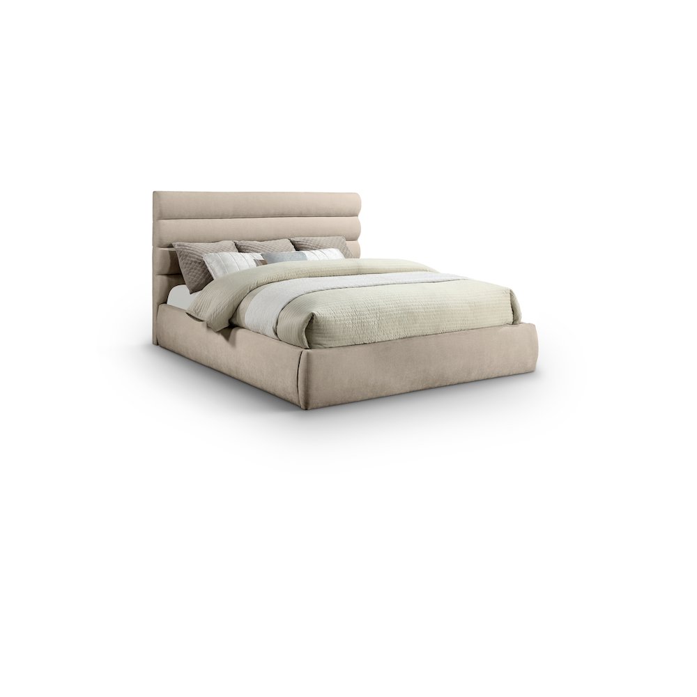 Adam Beige Chenille Fabric King Bed